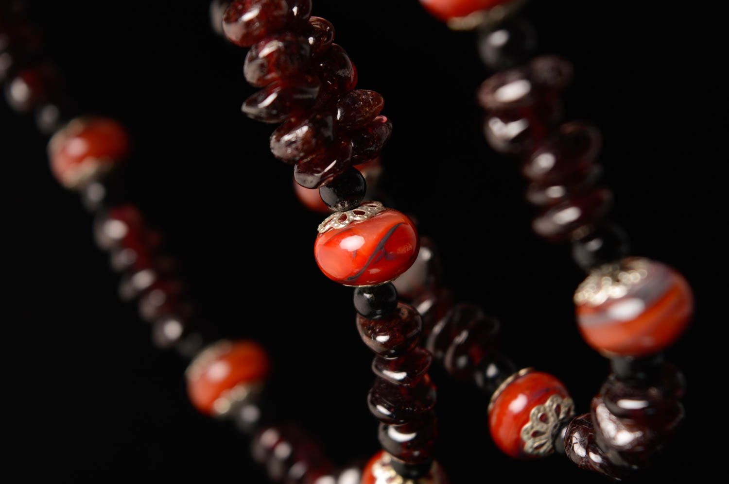 Necklace with designer lampwork beads and natural garnet Troy photo 5