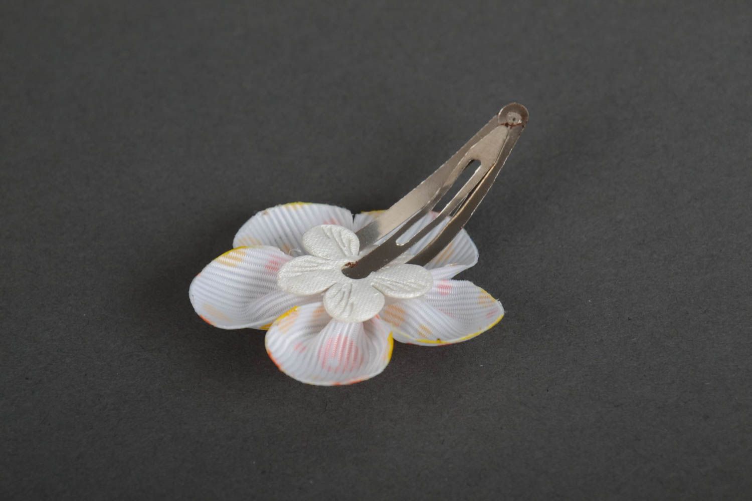 Handmade decorative hair clip with small ribbon flower with rhinestone photo 3