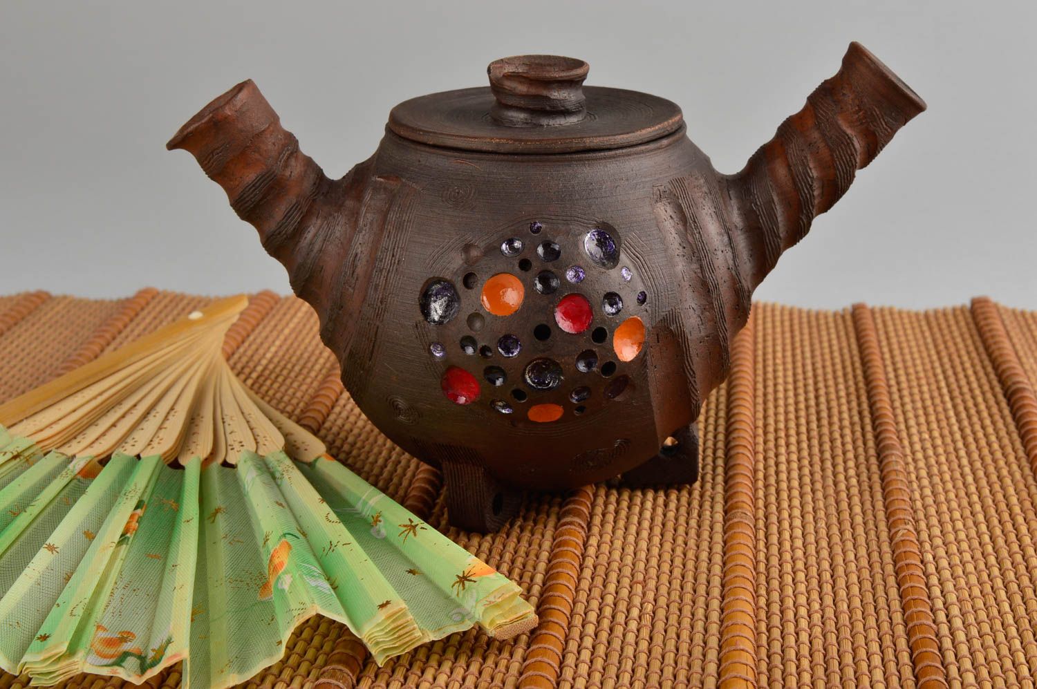 Ton Teekanne handgeschaffen Tee Geschirr schönes Oko Geschirr Küche Accessoire foto 1
