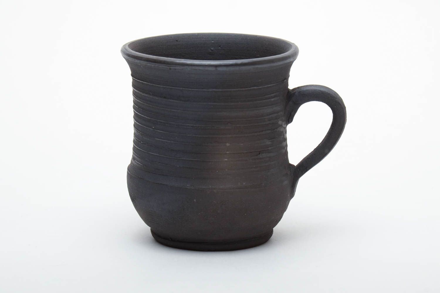Smoked clay drinking 6 oz cup in black color and rustic style with handle photo 2