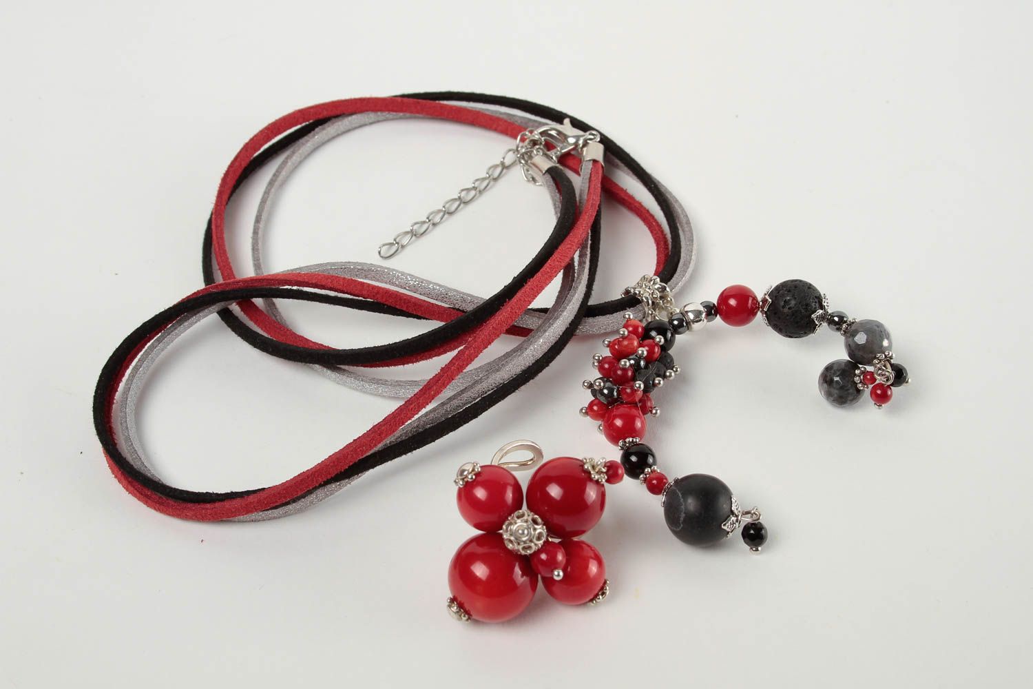 Damen Collier handmade Modeschmuck Ring Accessoire für Frauen in Rot schön foto 2