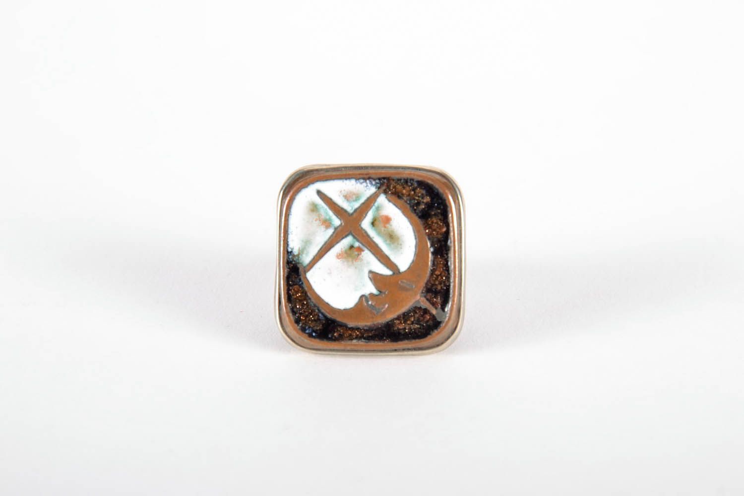 Ring Made of Enameled Copper Plate and Melchior photo 2