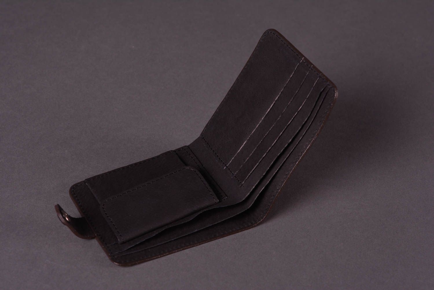 Мужское портмоне ручной работы аксессуар для мужчин кожаный кошелек черный фото 3