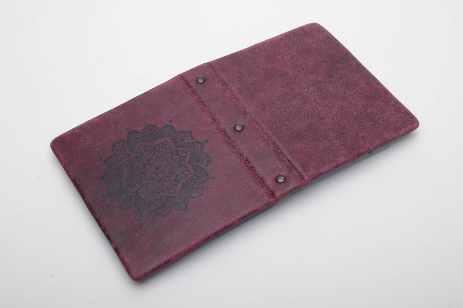 Leather business card holder with pattern of cherry color photo 4