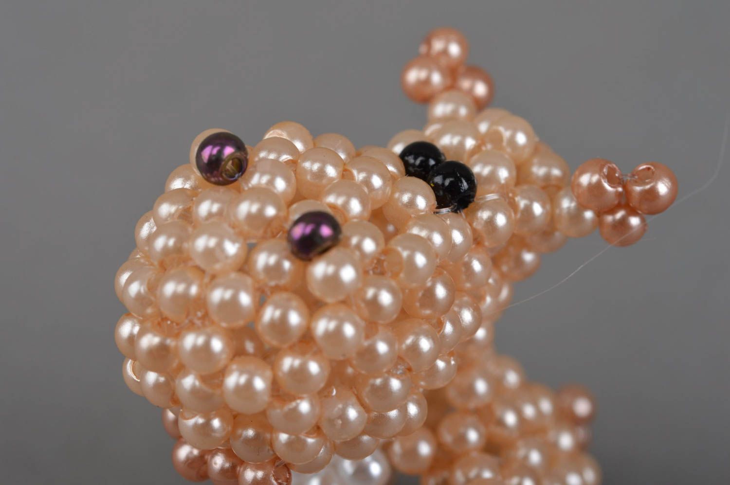 Figurine hippopotame couleur crème en perles de rocaille faite main décorative photo 5