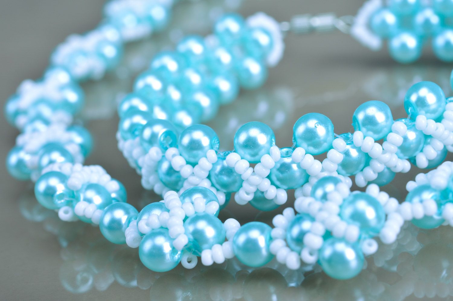 Ensemble de bijoux en perles de rocaille tressés faits main bleus 2 pièces photo 4