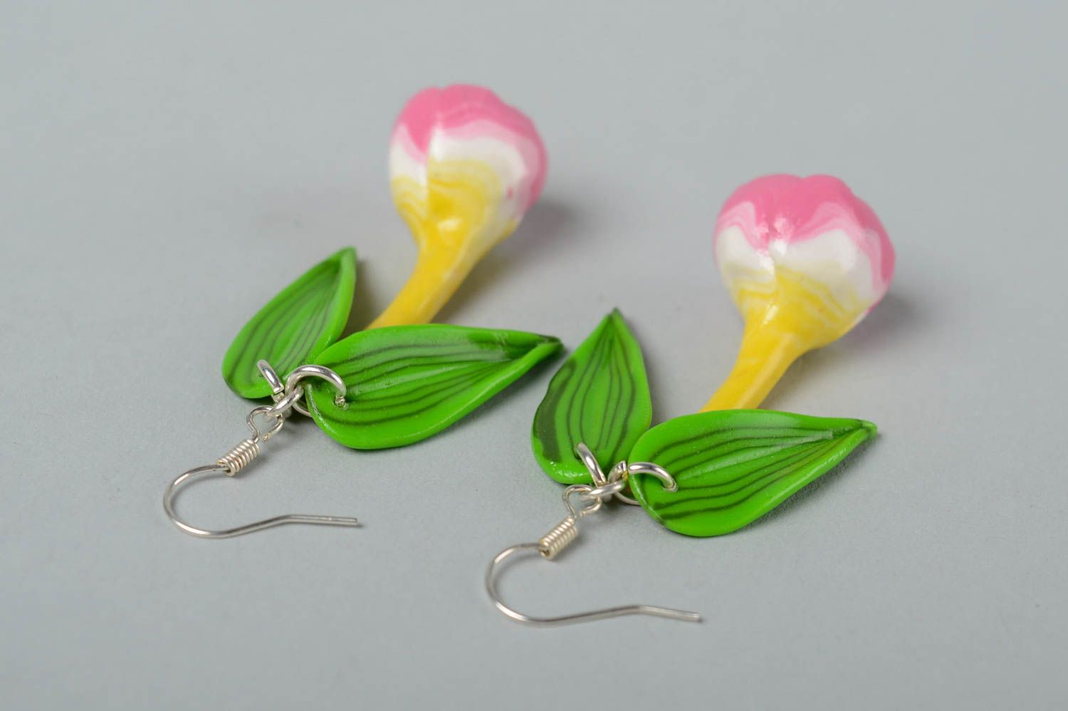 Handmade rosa Blumen Ohrringe Äpfel Polymer Schmuck Accessoire für Frauen Tulpen foto 3