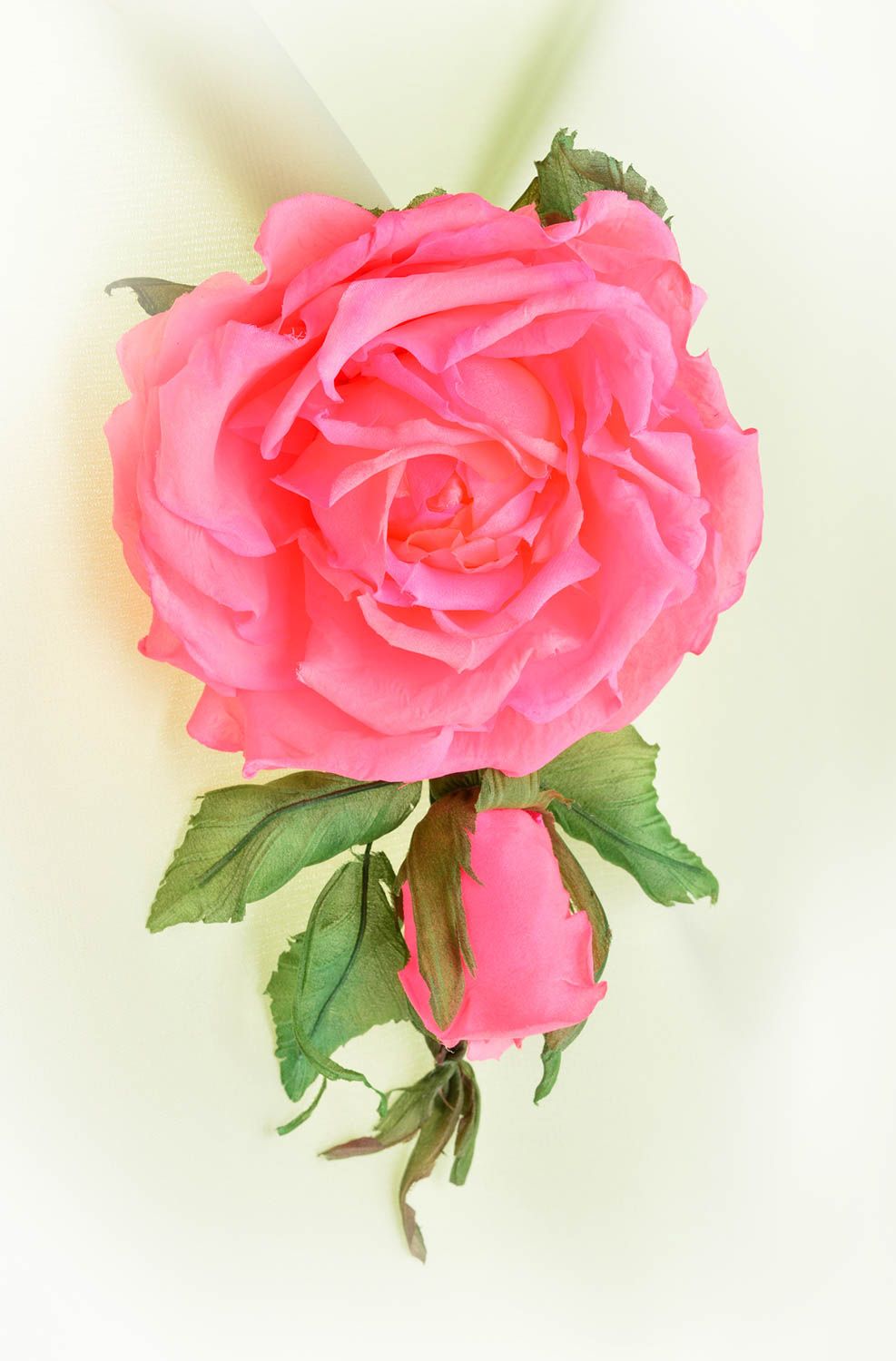 Broche fleur rose faite main Pince cheveux grande en soie Accessoire femme photo 1
