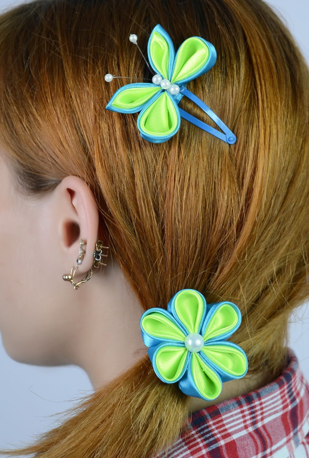 Set of hair accessories: scrunchy and pin, Kanzashi technique photo 4