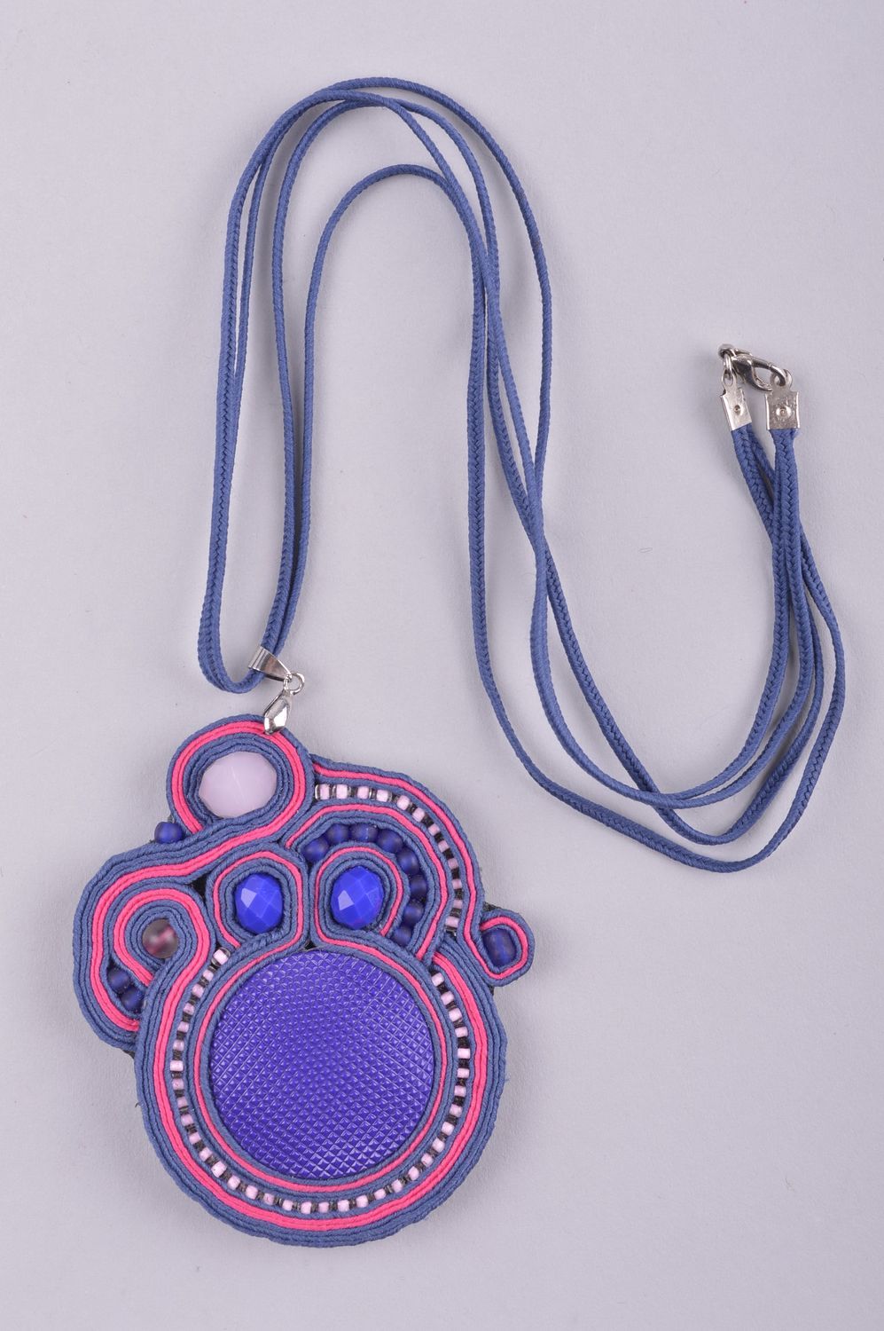 Stylish handmade beaded pendant textile necklace soutache jewelry gifts for her photo 2