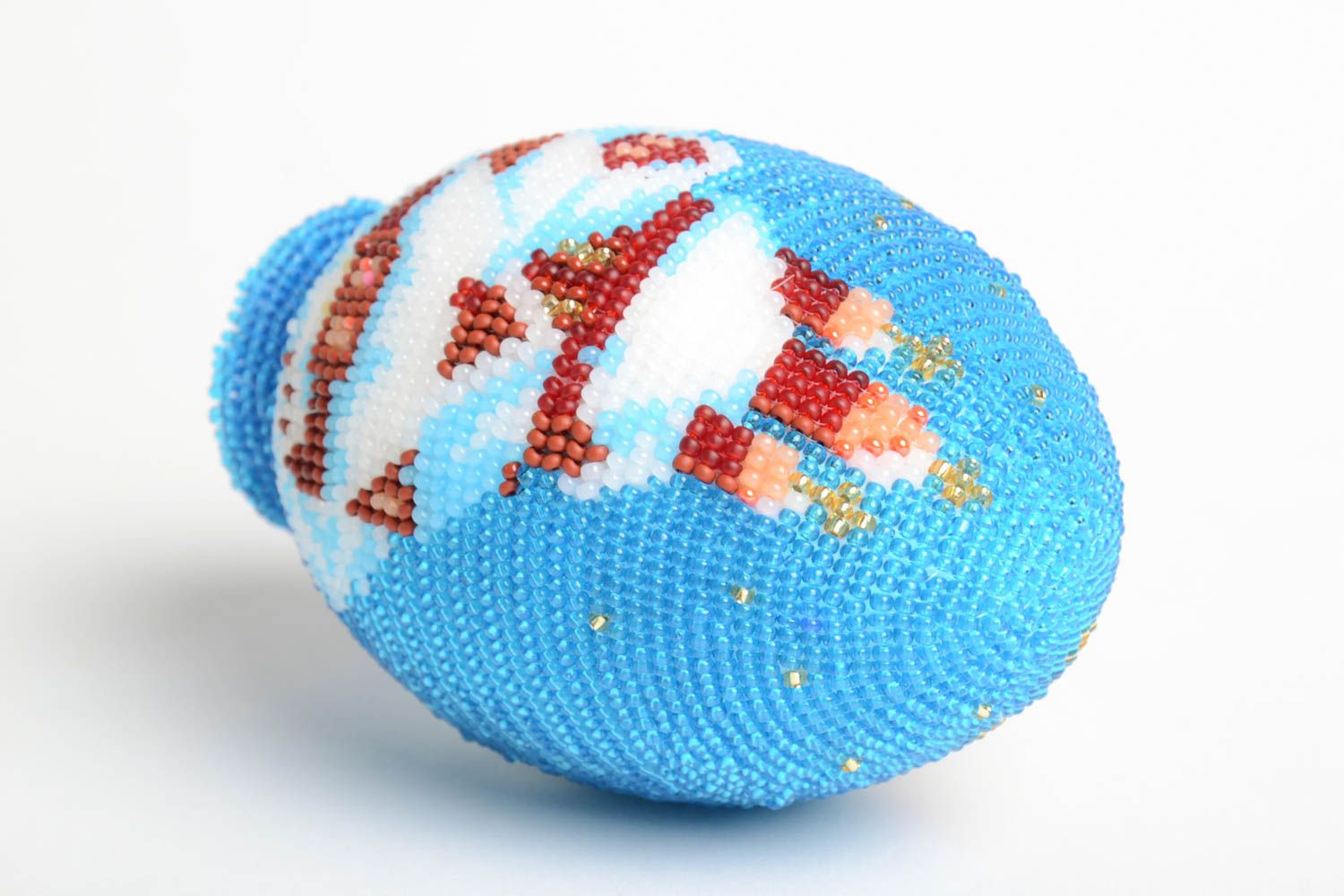 Handmade home interior decoration seed beaded Easter egg present for holidays photo 2