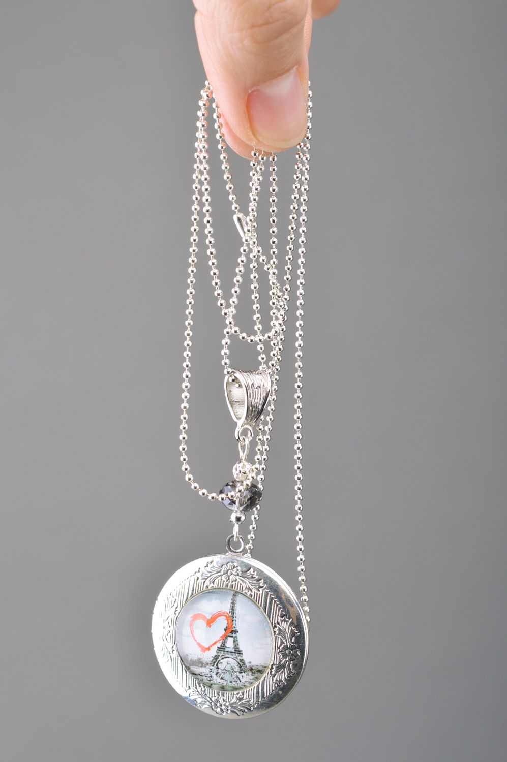 Handmade designer metal round pendant locket with print Paris for women photo 3