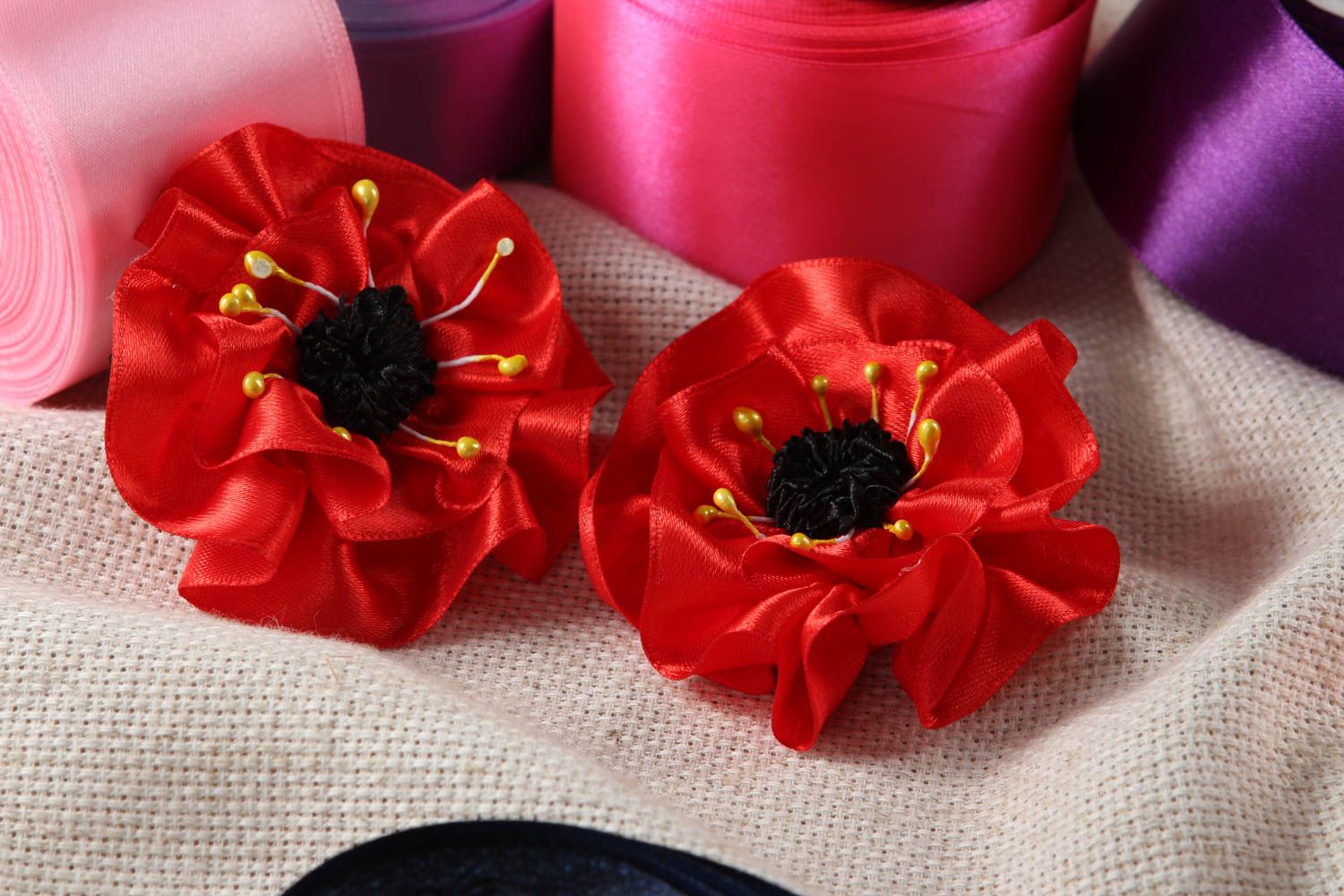 Blume Haarspangen 2 handgemachter Schmuck Accessoires für Mädchen Mohnblumen foto 1