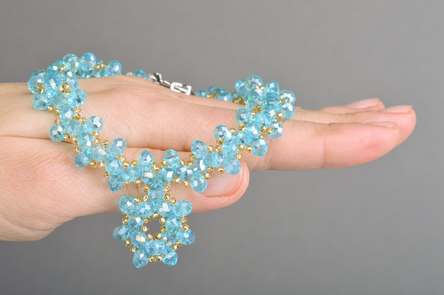 Bracelet de cheville en perles fantaisie bleu fait main original pour femme photo 3