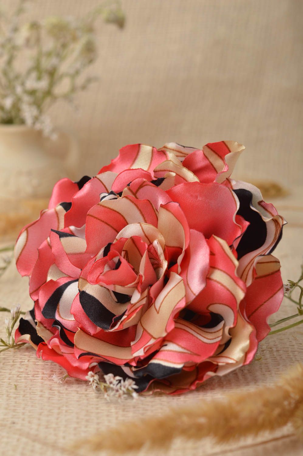 Beautiful handmade flower brooch jewelry hair clip textile barrette gift ideas photo 1
