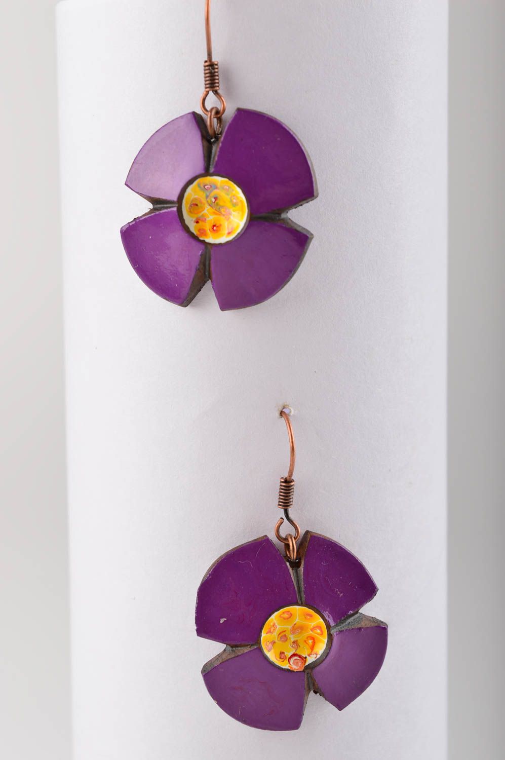 Керамические серьги украшение ручной работы цветы красивые серьги с росписью фото 2