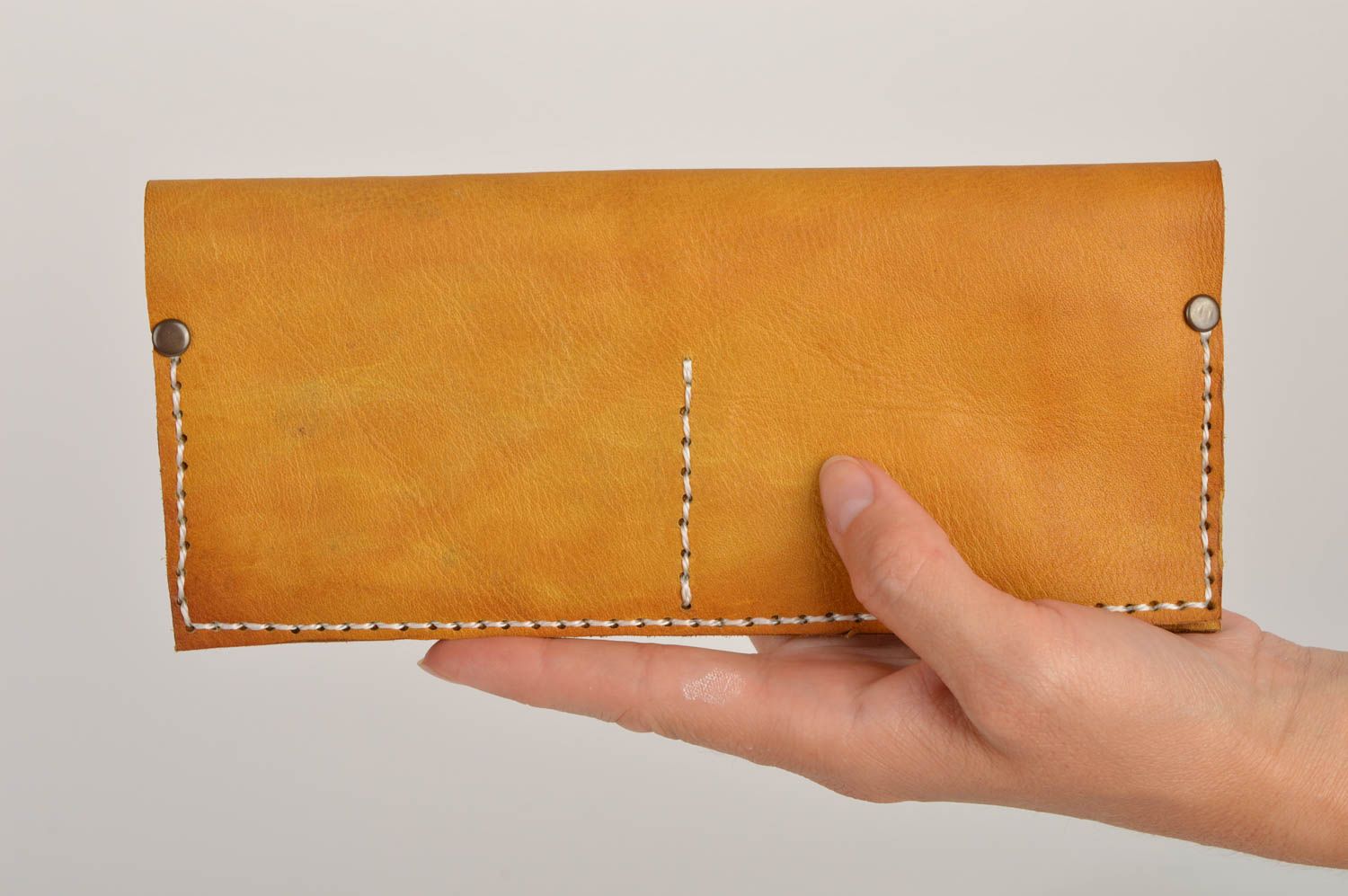 Handmade designer leather purse female yellow wallet unusual stylish accessory photo 4