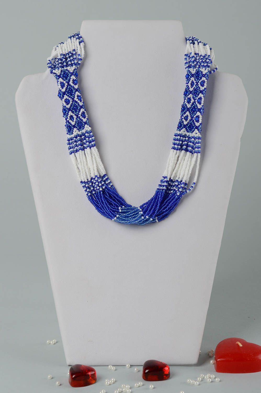 Collier Halskette handgefertigt Rocailles Schmuck Accessoire für Frauen blau foto 1