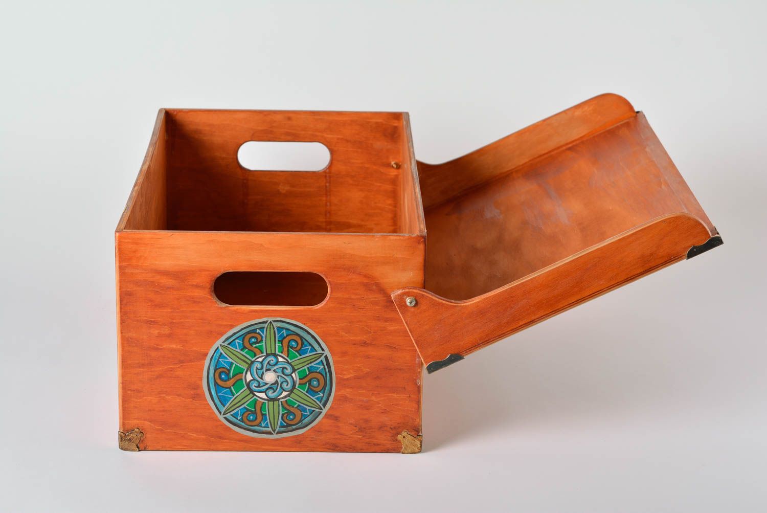 Bright painted orange handmade plywood box with lid beautiful designer accessory photo 5