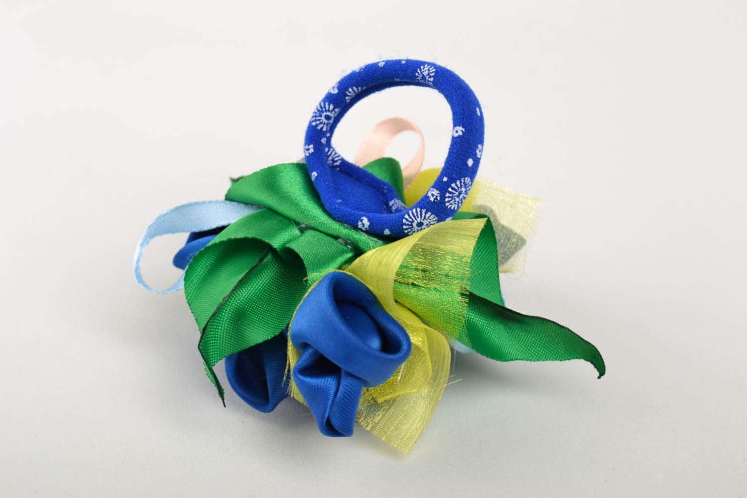 Аксессуар для волос ручной работы синяя резинка с цветком аксессуар для женщин фото 2