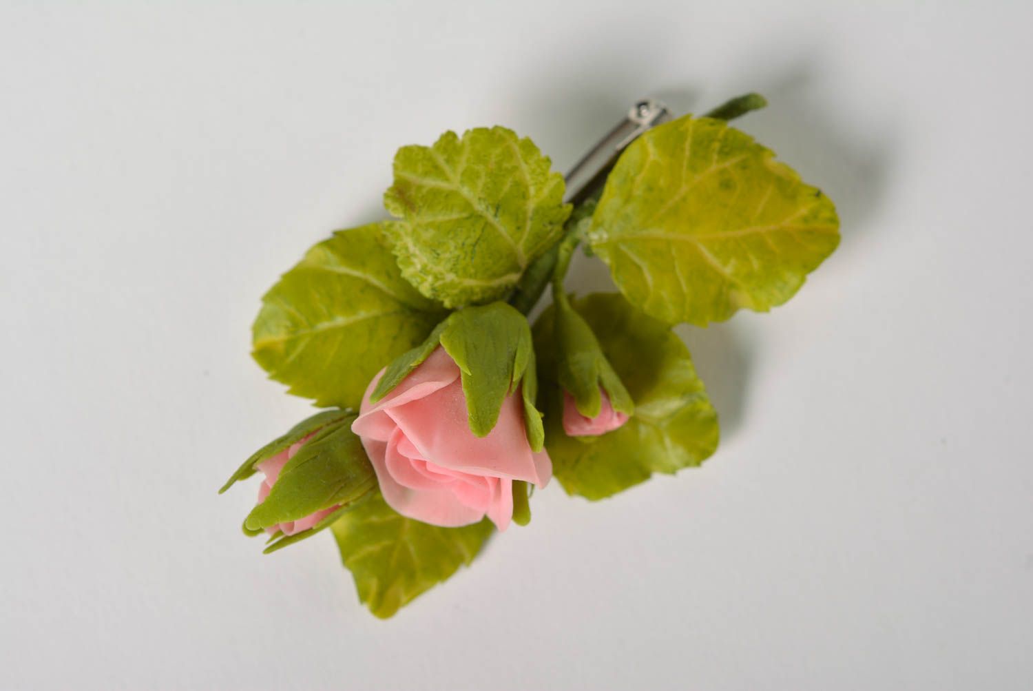 Small beautiful handmade designer polymer clay flower brooch for women Rose photo 5