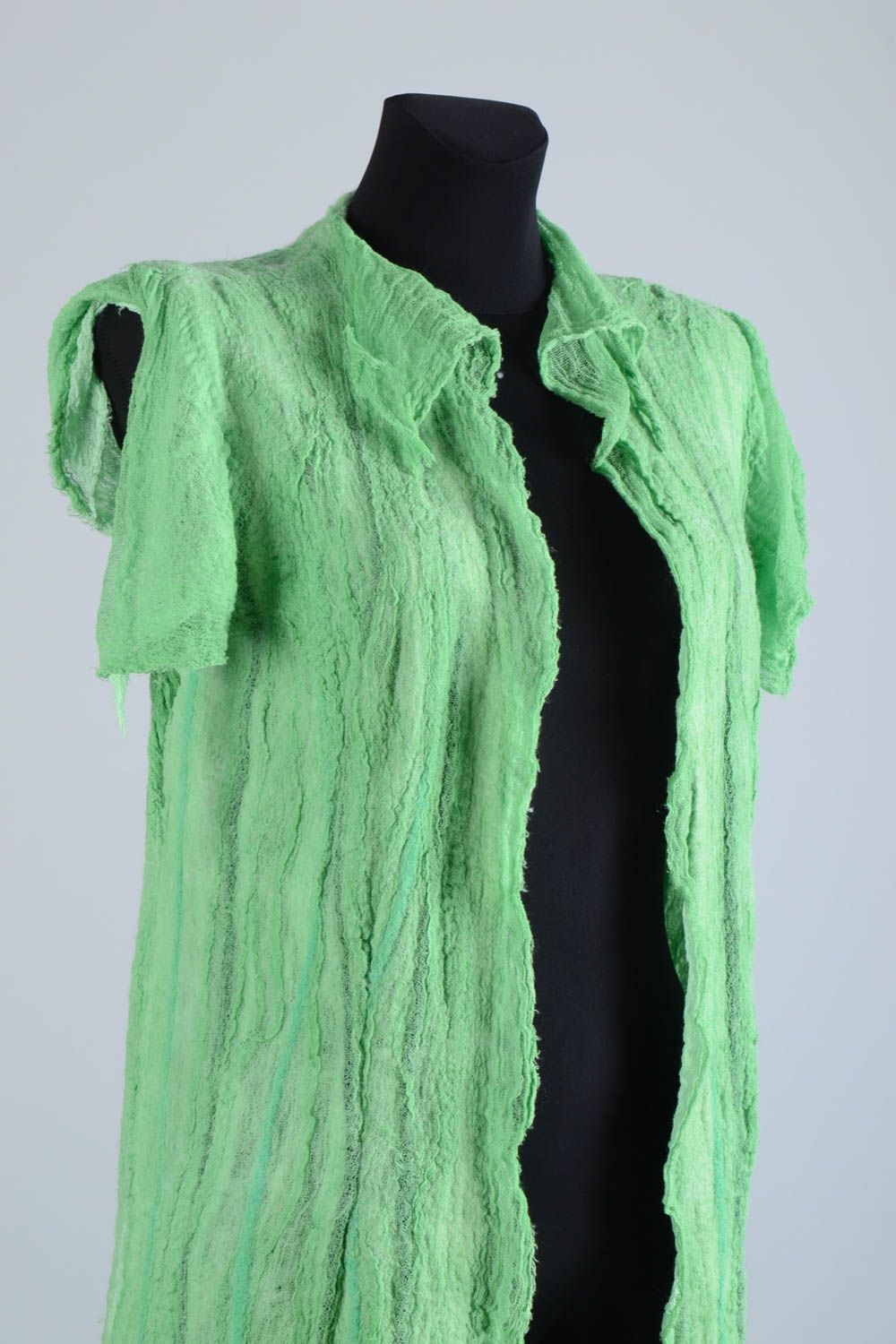 Одежда ручной работы летнее пальто шерстяная накидка женская одежда зеленая фото 5