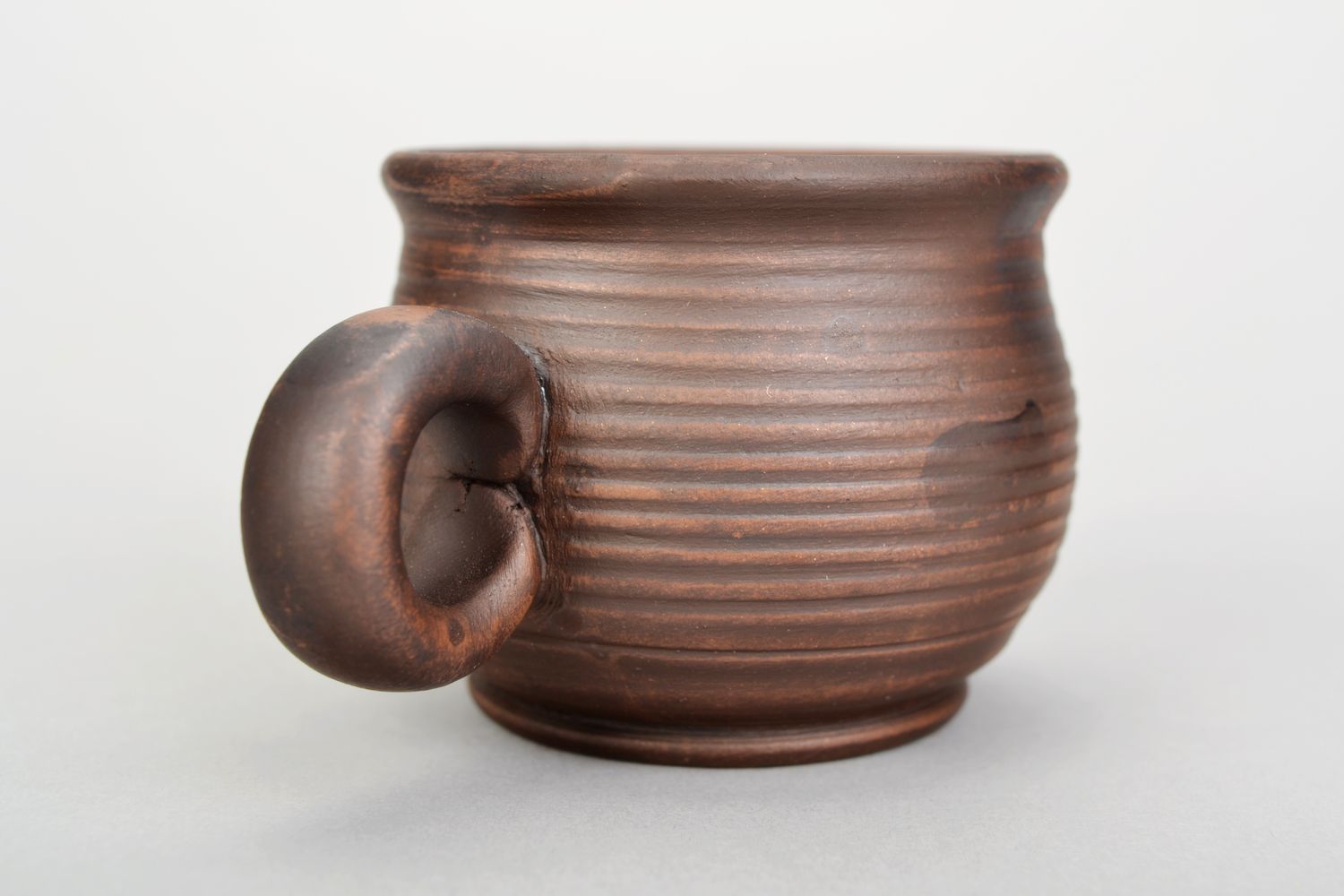 2 oz classic red clay brown coffee cup in pot-shape style with handle and rustic pattern photo 4
