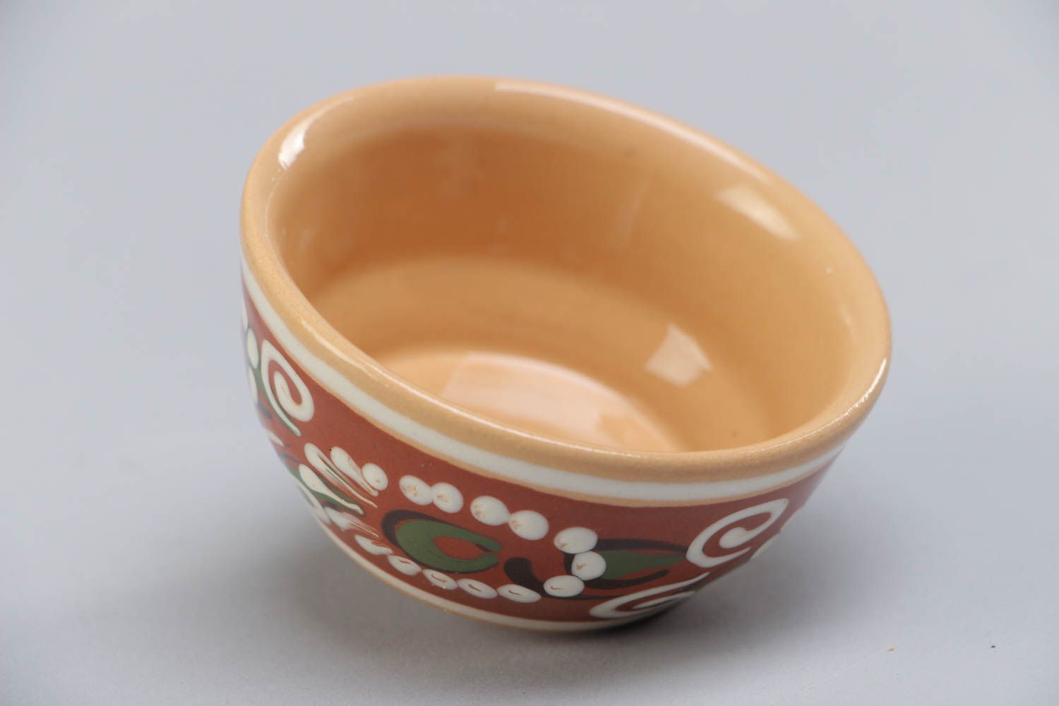 Small handmade decorative ceramic bowl for sauces painted with glaze for 70 ml photo 4