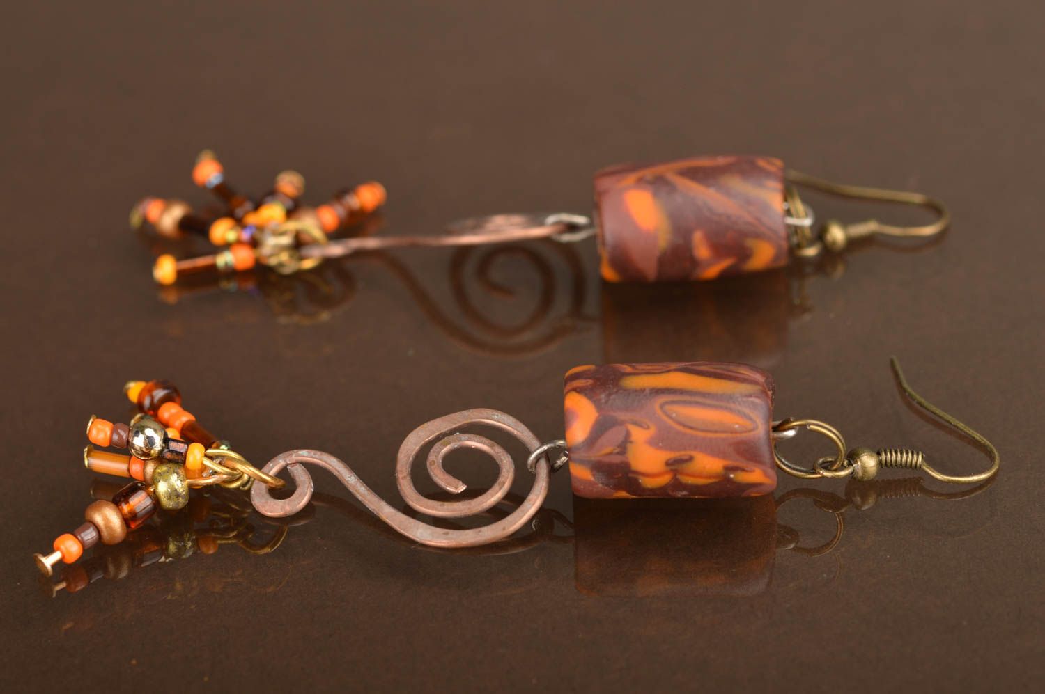 Earrings made of polymer clay and metal long handmade designer accessory photo 3
