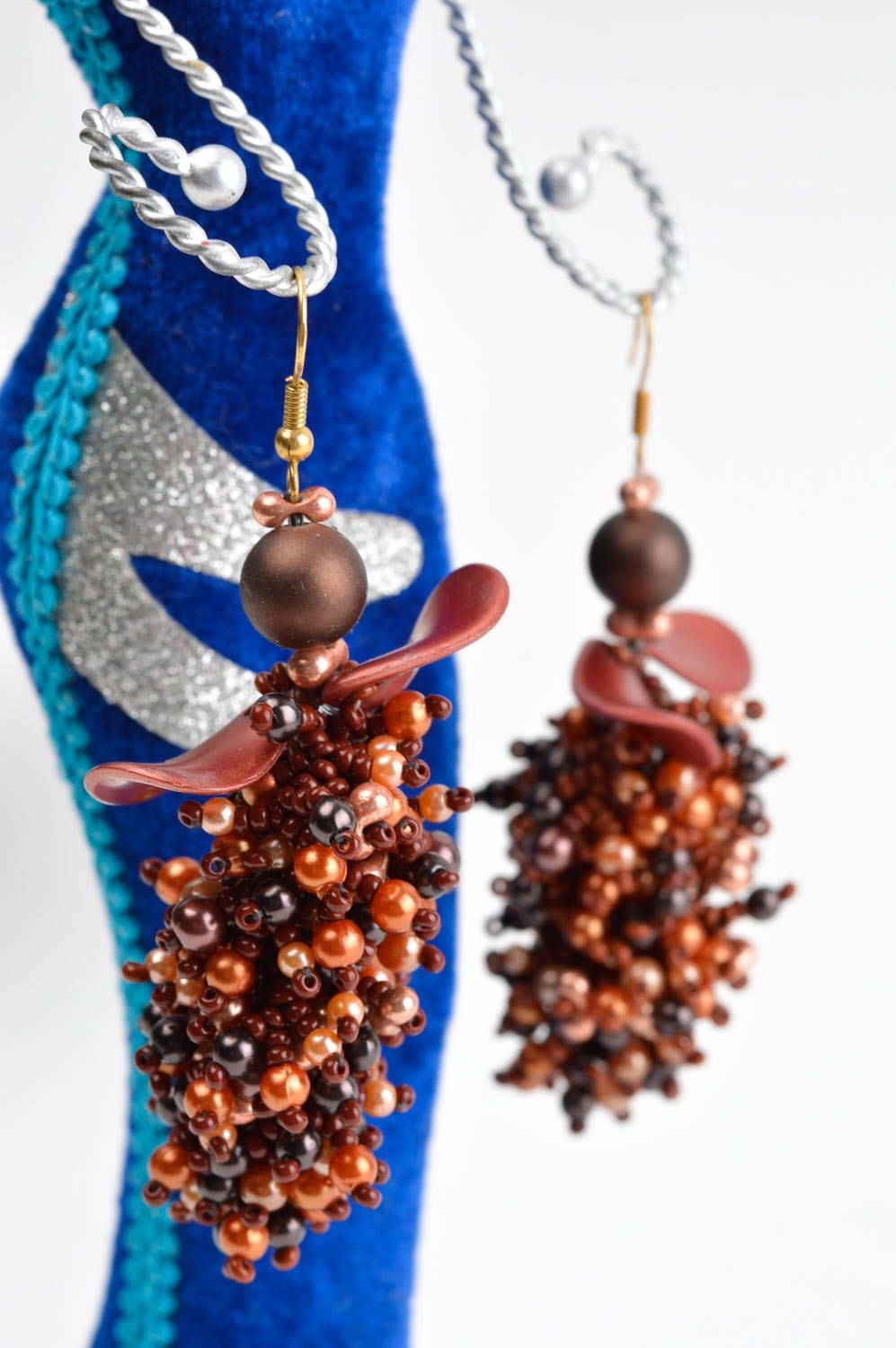 Handmade earrings beaded jewelry designer accessories dangling earrings photo 1