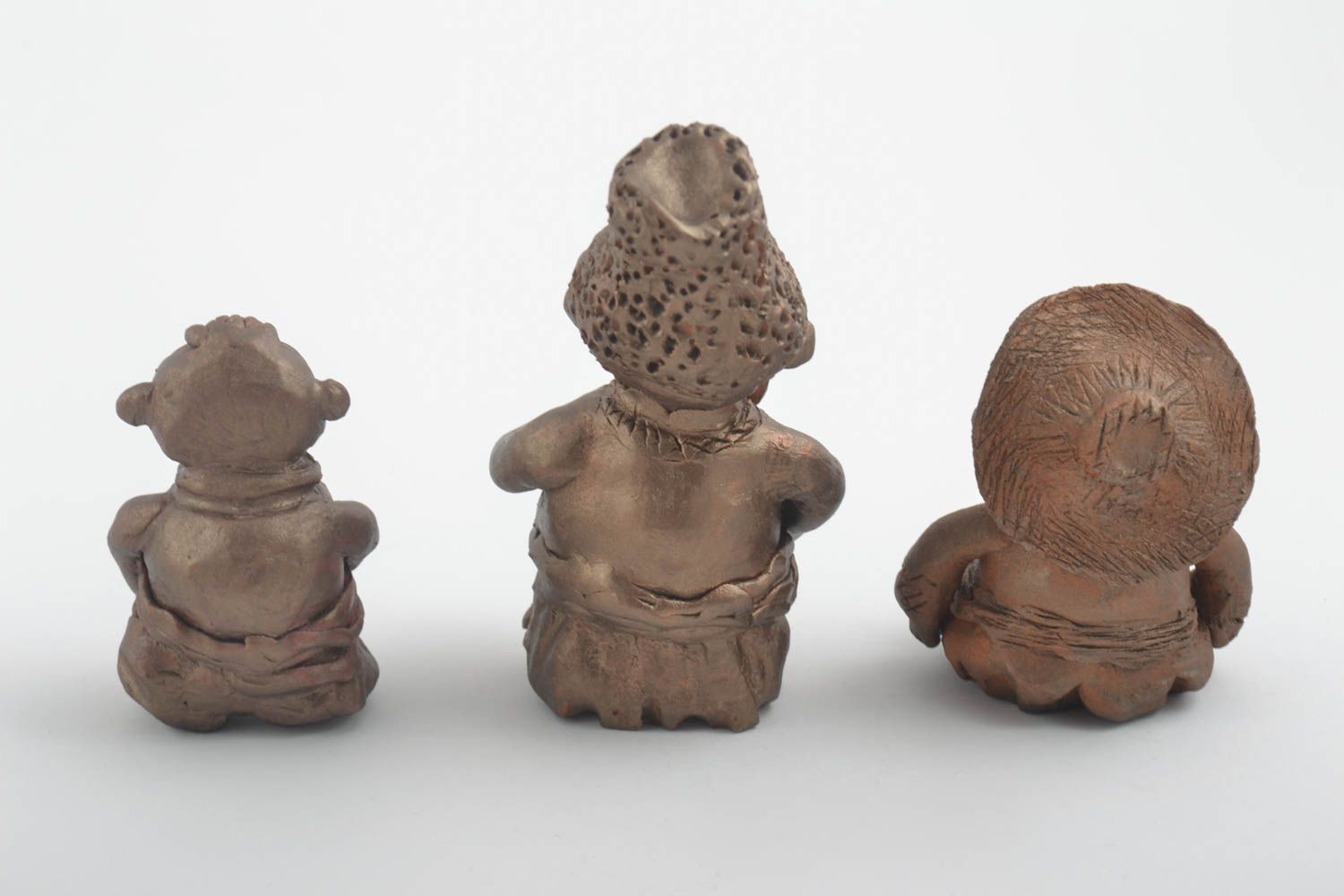 Set of 3 decorative clay figurines handmade ceramic statuettes home design photo 2