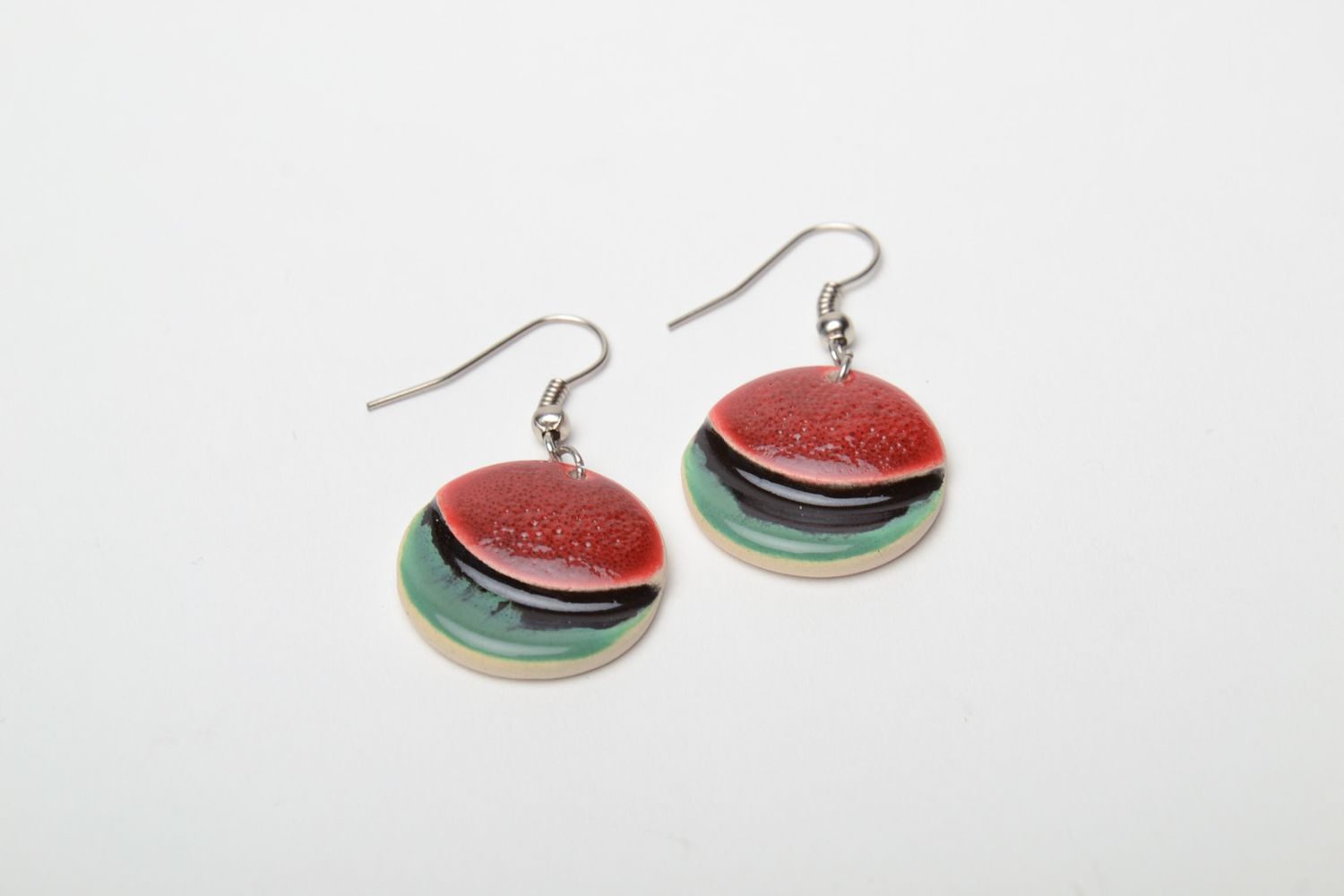 Bright beautiful colorful ceramic earrings photo 3