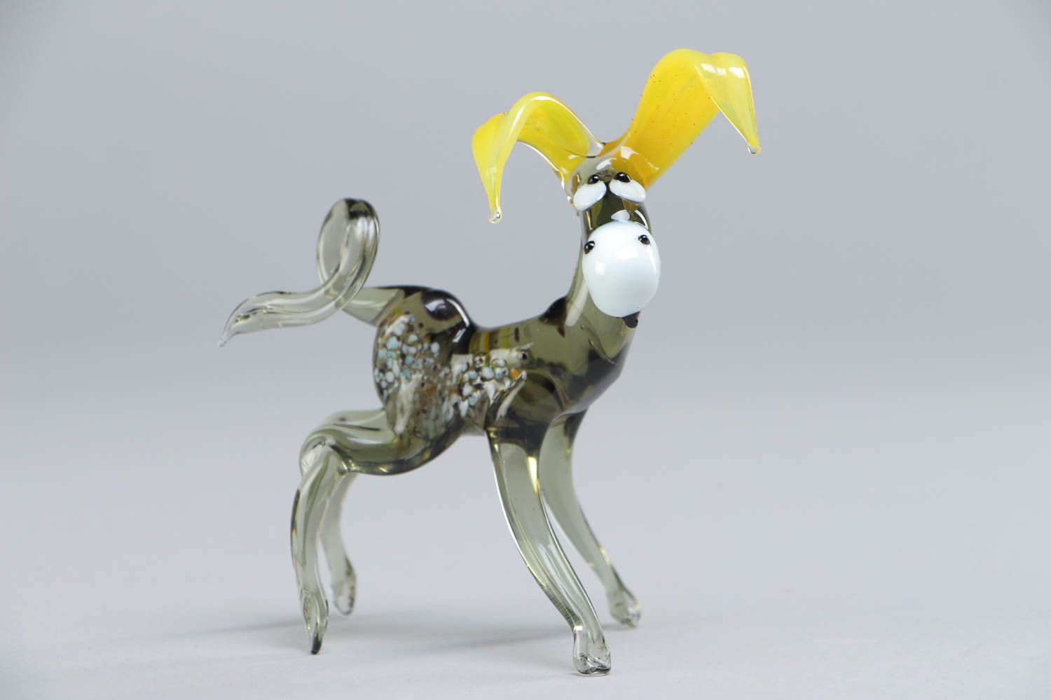 Small beautiful handmade bright designer lampwork glass figurine of donkey photo 2