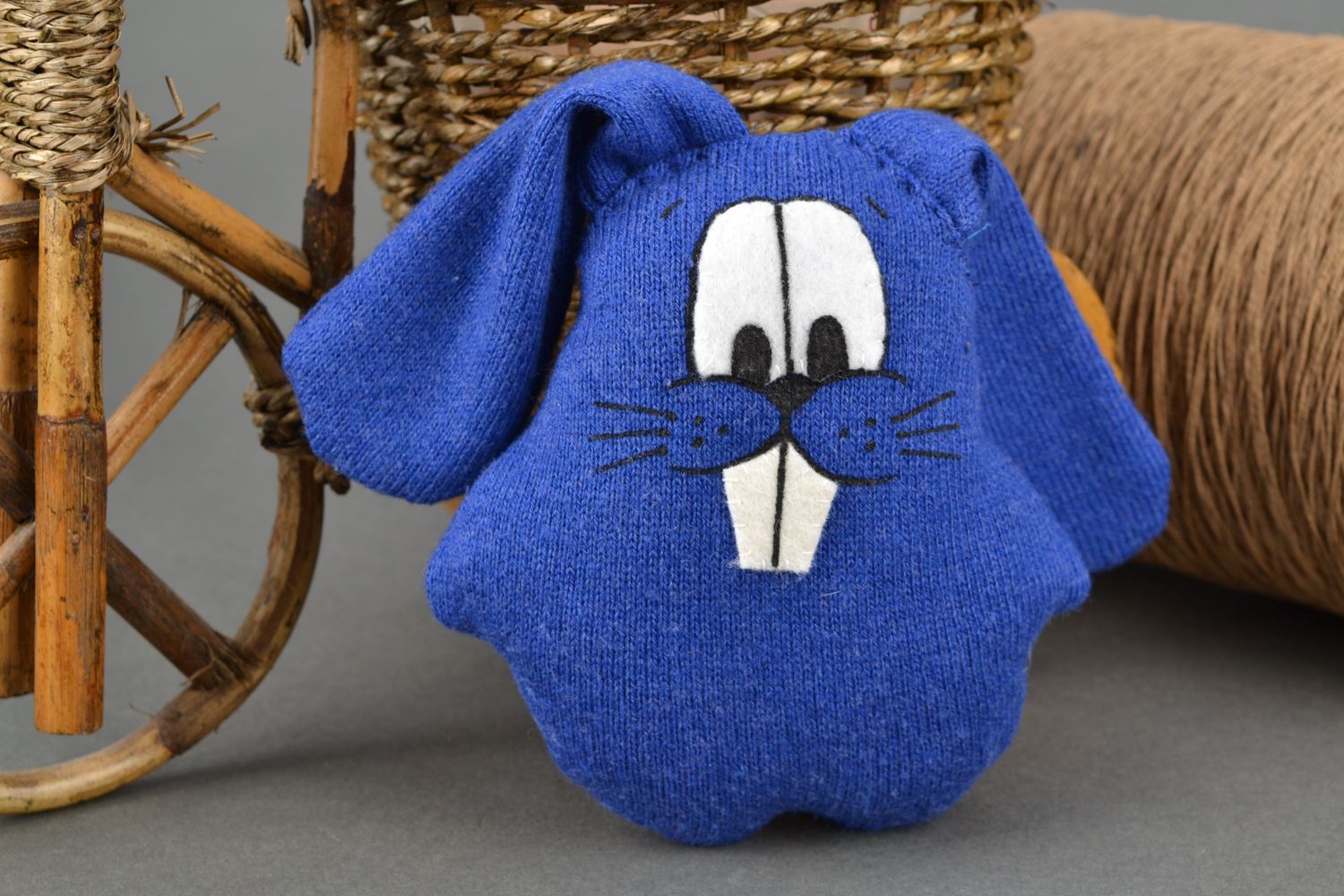 Blue fabric soft toy hare photo 1