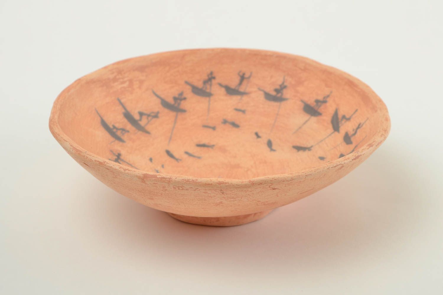 Керамическая тарелка ручной работы глиняная посуда расписная тарелка Рыбаки фото 4
