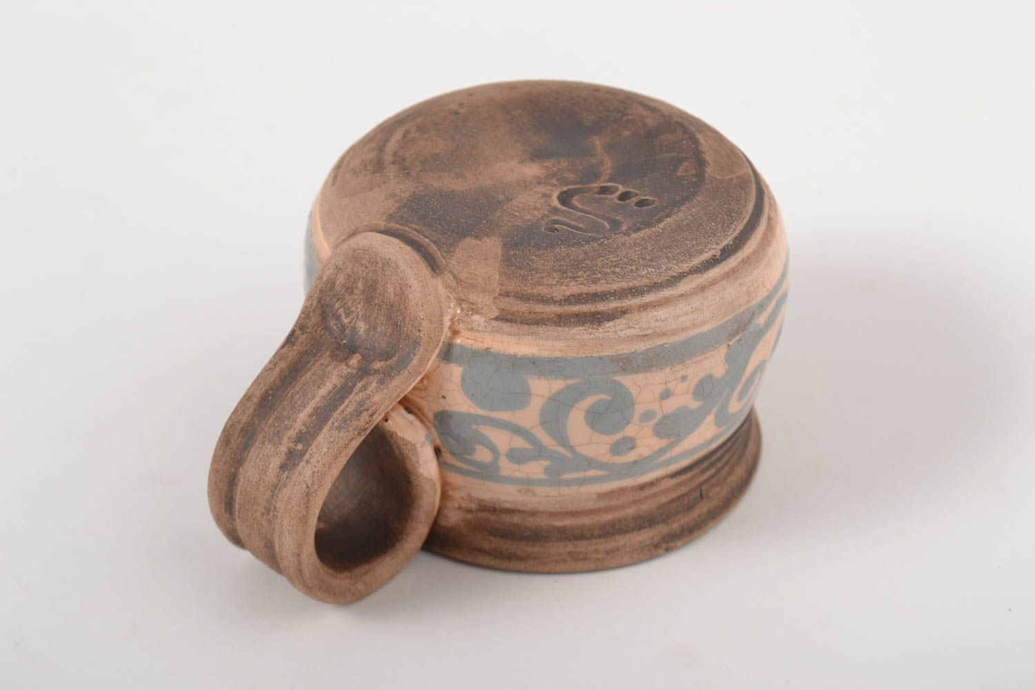 3,3 oz coffee clay cup with pattern and wide handle photo 3