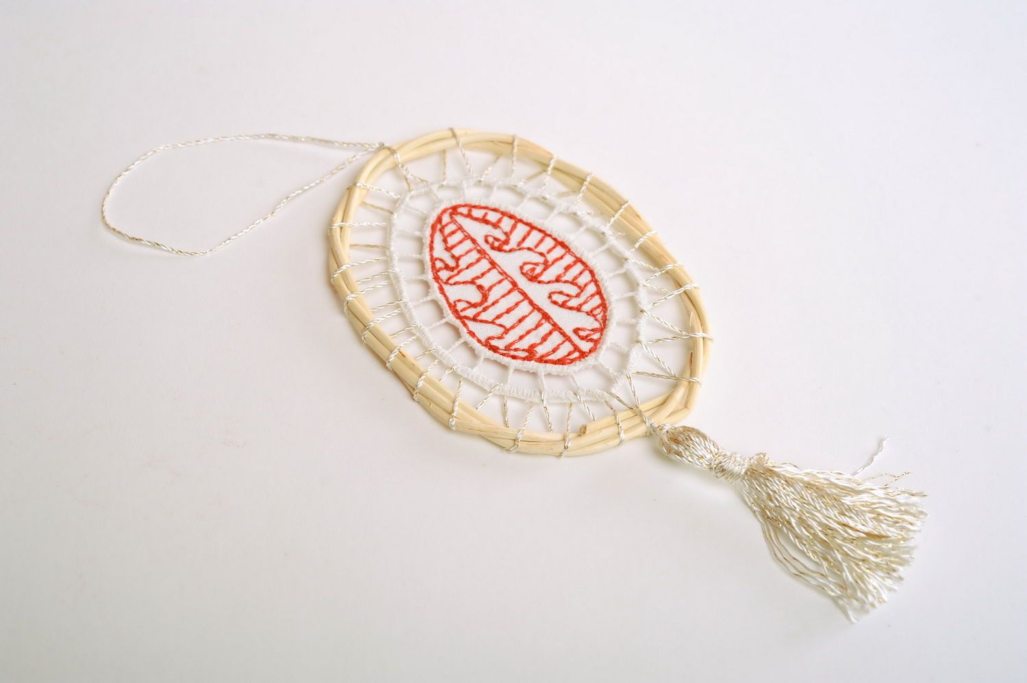 Decorative pendant with embroidery Pysanka Ukrainian Easter egg photo 1