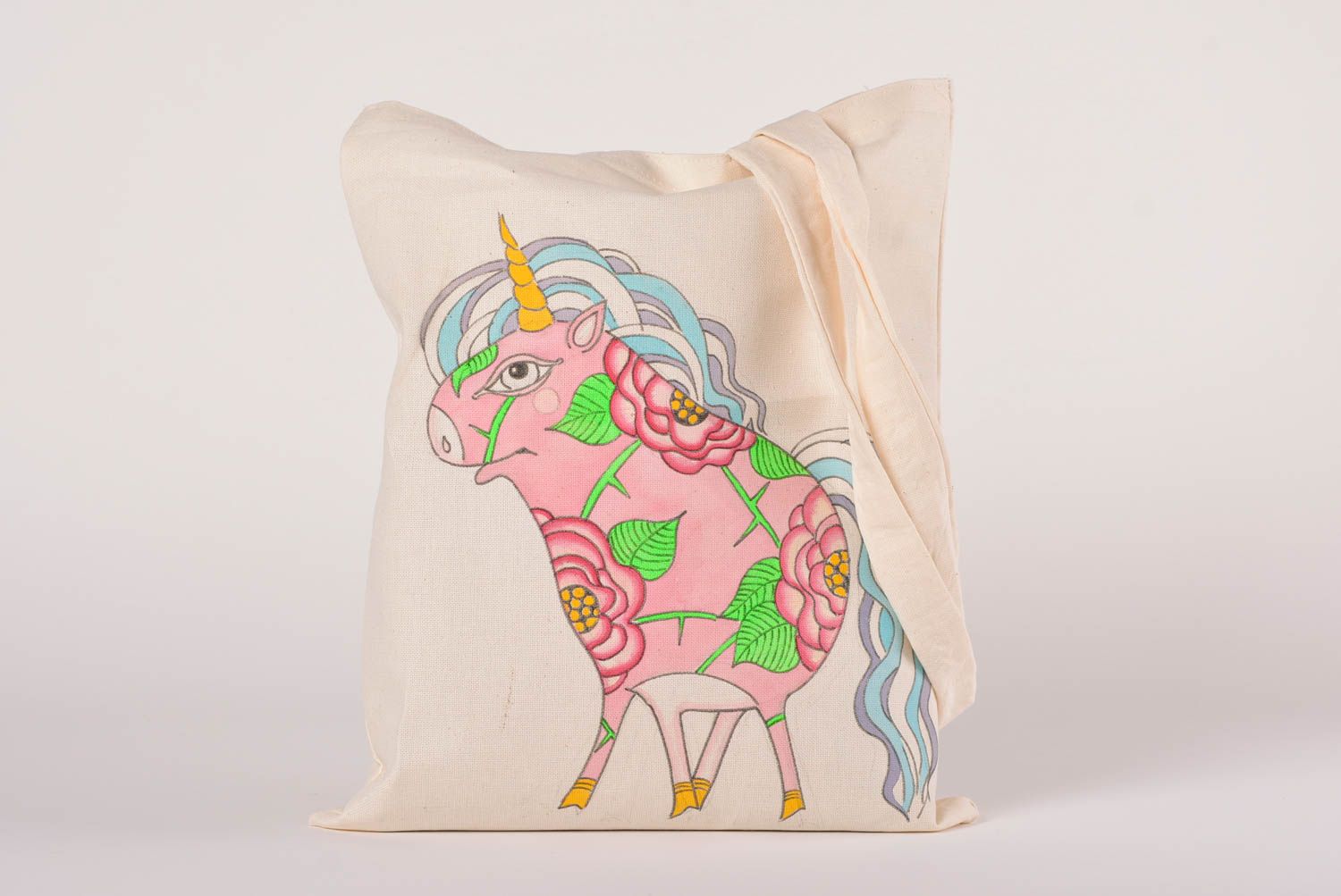 Handmade Stoff Tragetasche Designer Tasche Damen Accessoire Stoff Tasche Einhorn foto 1