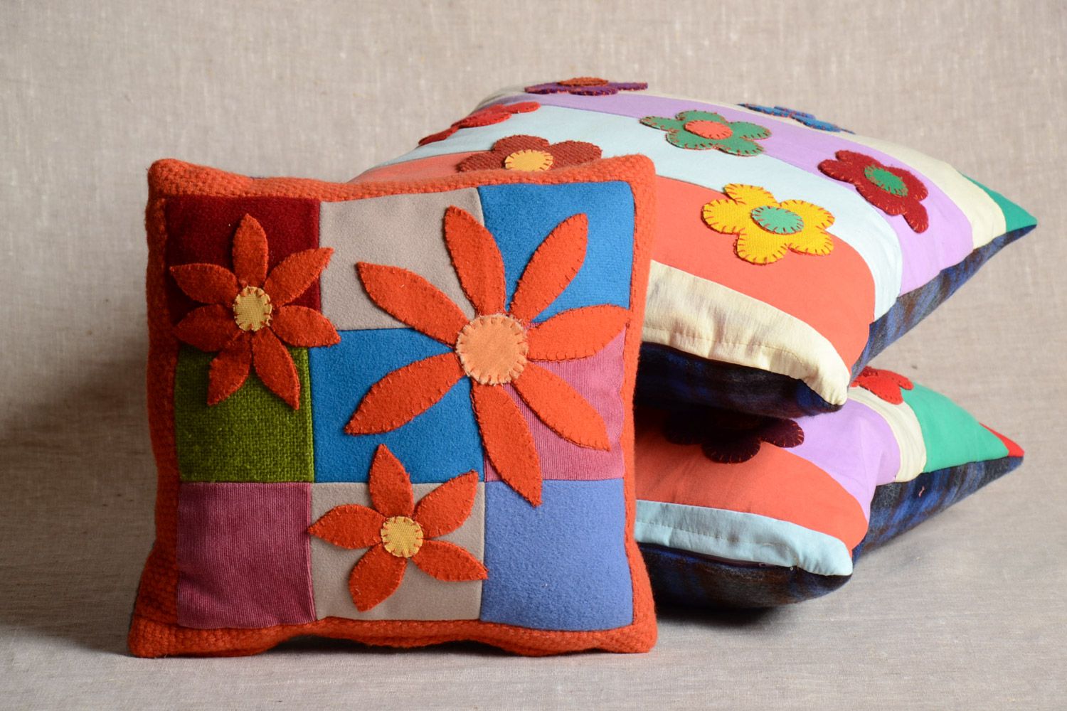 Beautiful handmade soft sofa pillow with a pillow case and with zipper Flowers photo 1