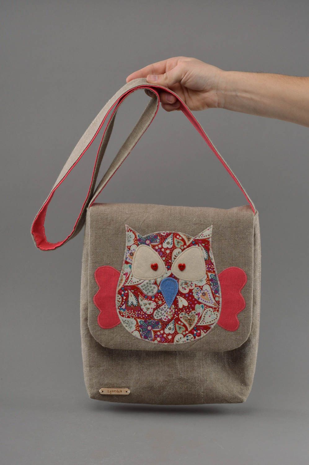 Beautiful women's handmade designer fabric shoulder bag with applique work Owl photo 4