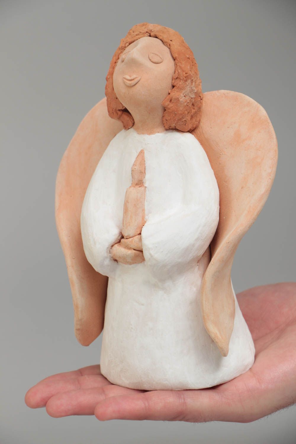 Ceramic angel figurine painted with engobes beautiful house handmade statuette photo 5
