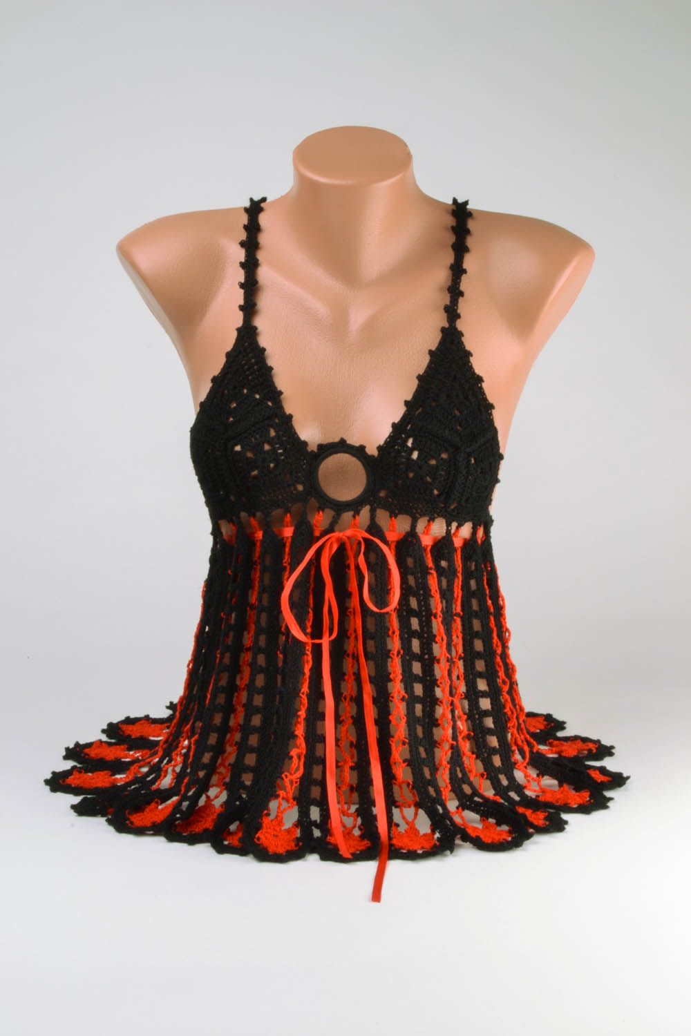 Red and black crocheted top photo 1