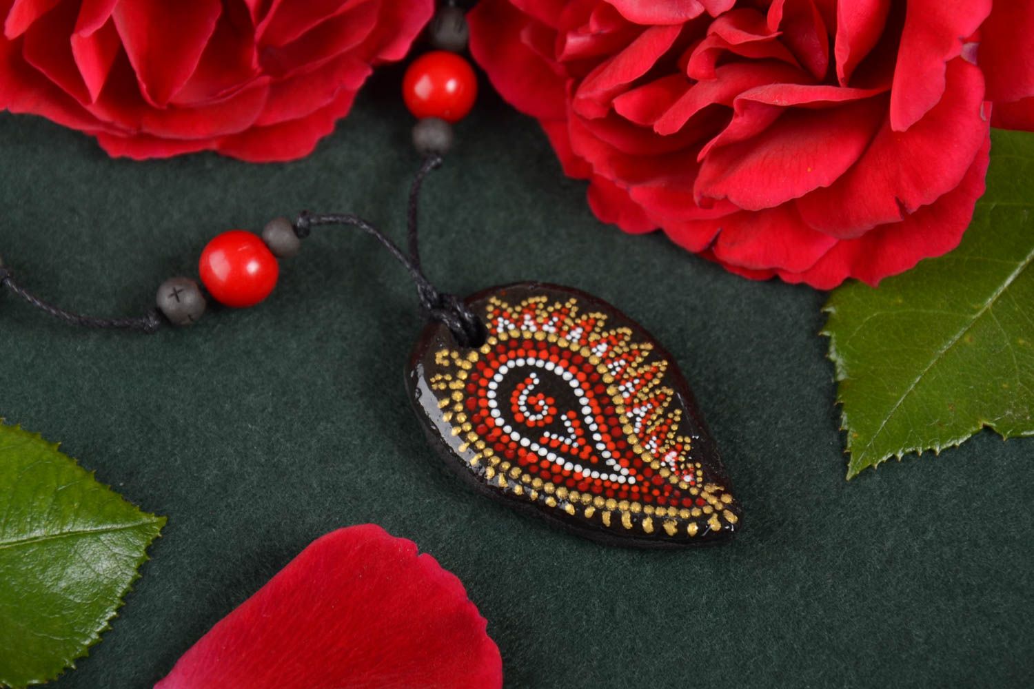 Handmade unusual pendant painted stylish accessory beautiful female pendant photo 1