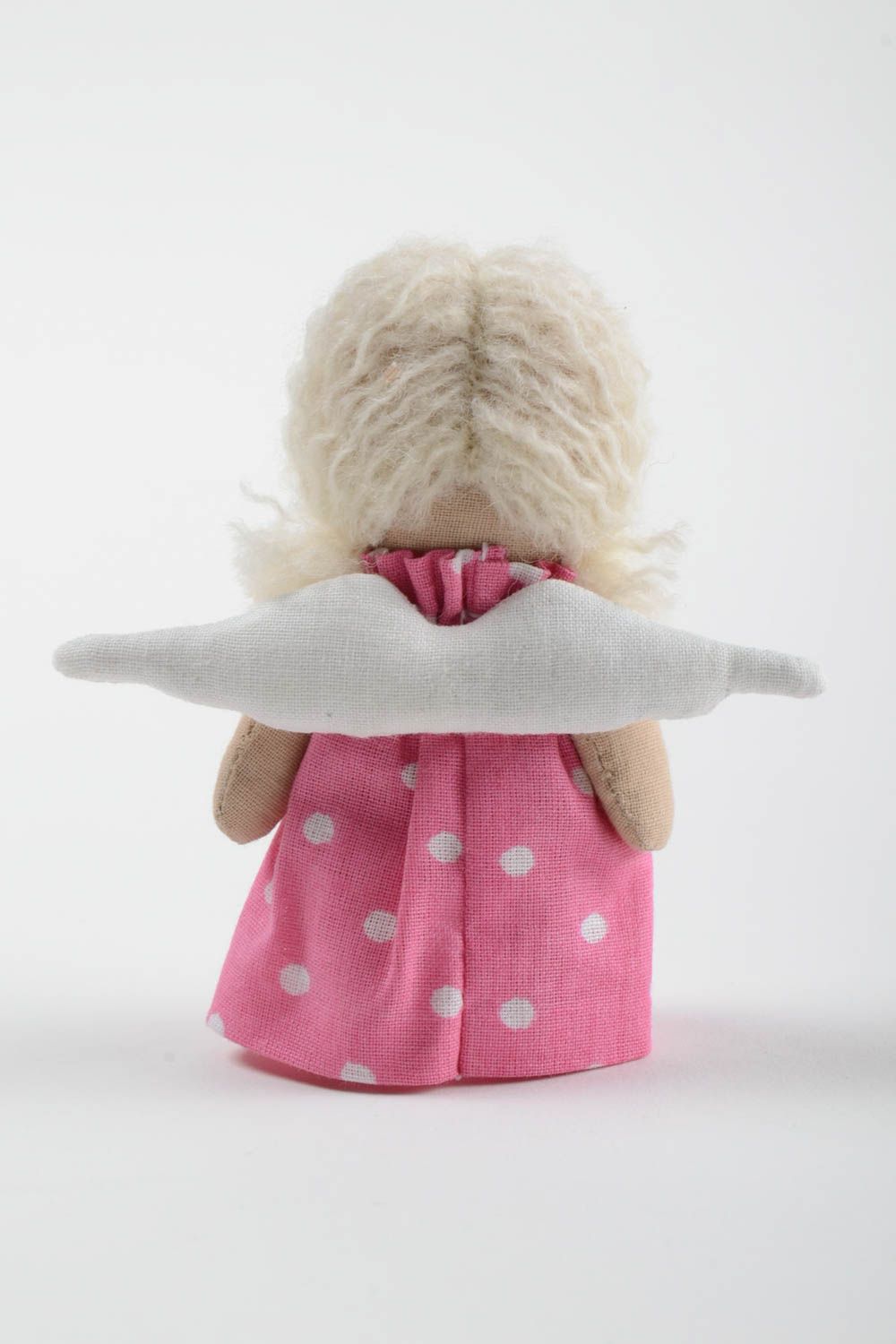 Авторская тканевая кукла маленькая в розовом платье из хлопка ручной работы фото 3