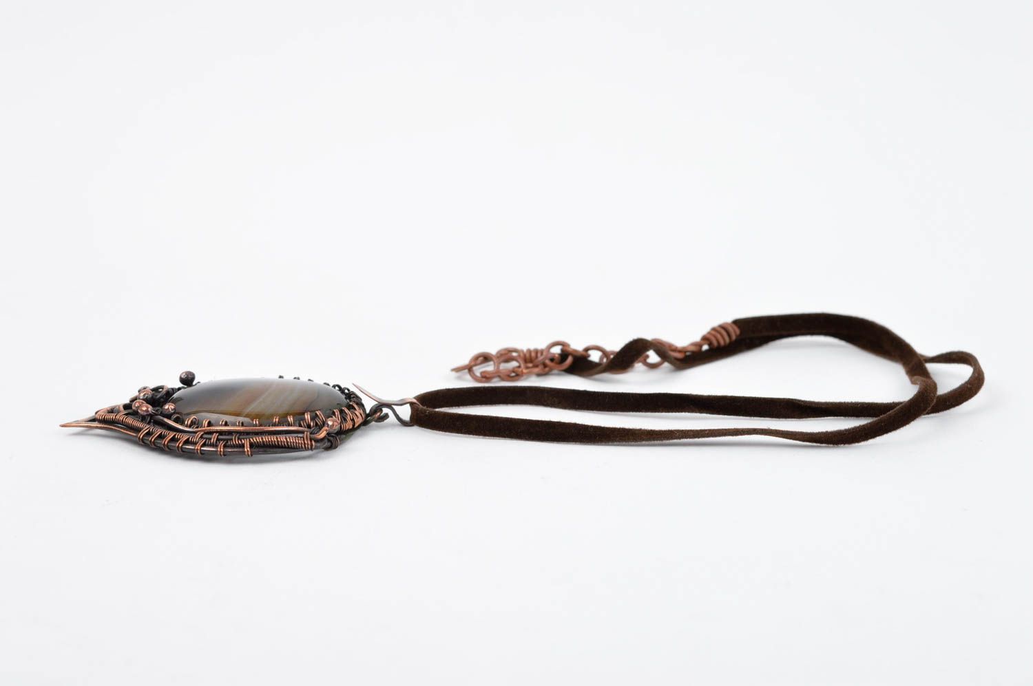 Womens handmade metal pendant agate neck pendant artisan jewelry metal craft photo 3
