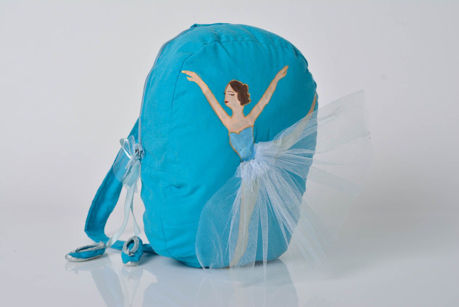 Blauer handgemachter Rucksack mit Bemalung aus Baumwolle schöne Balletttanzerin foto 1