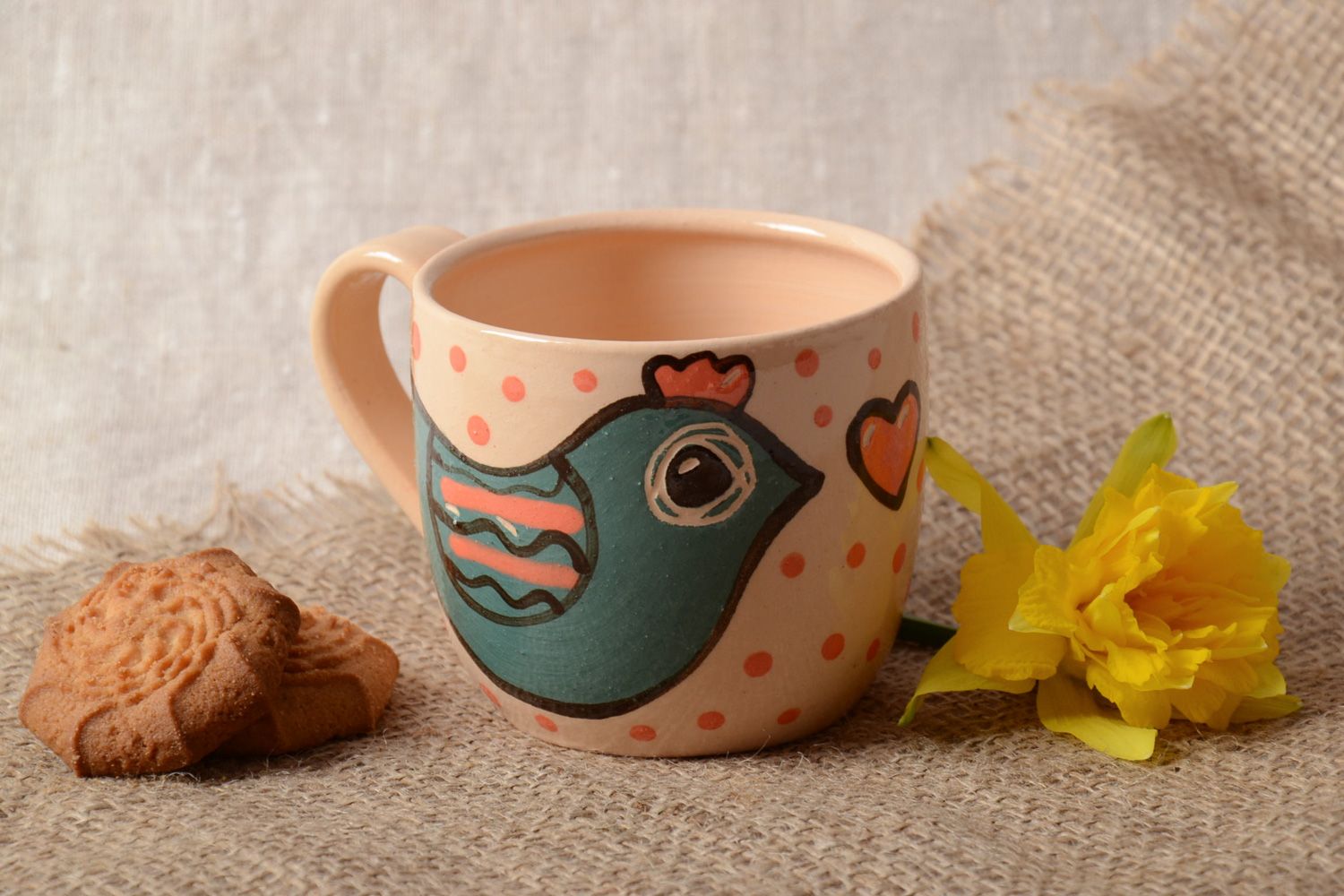 Tasse à thé céramique peinte d'émail Oiseau faite main cadeau original photo 1