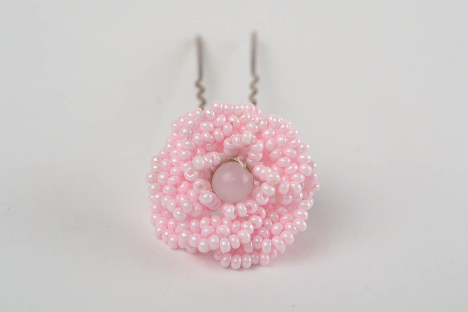 Pink hair pin with beaded flower beaded beautiful handmade hair accessory photo 3