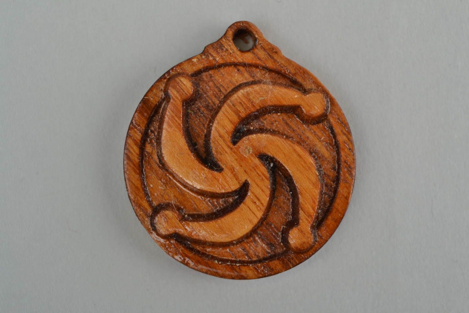 Slavonic handmade designer lacquered amulet pendant made of wood Rod photo 3