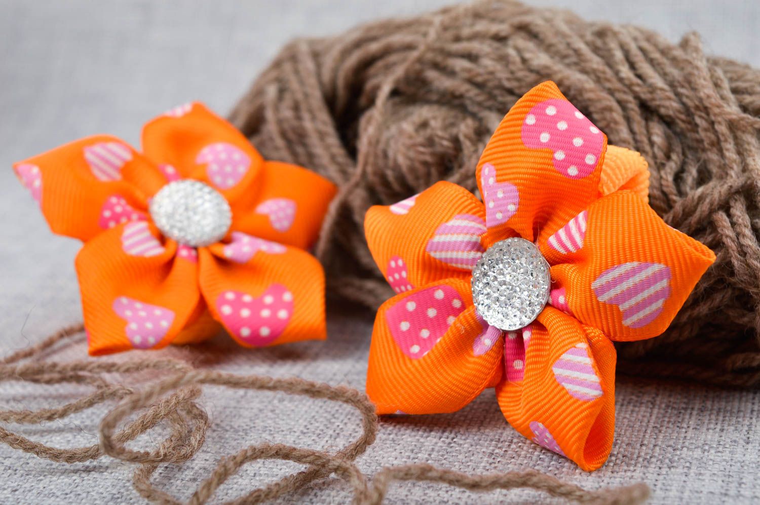 Modisches Haargummi Set in Orange handmade Schmuck Blumen Haargummis grell foto 1
